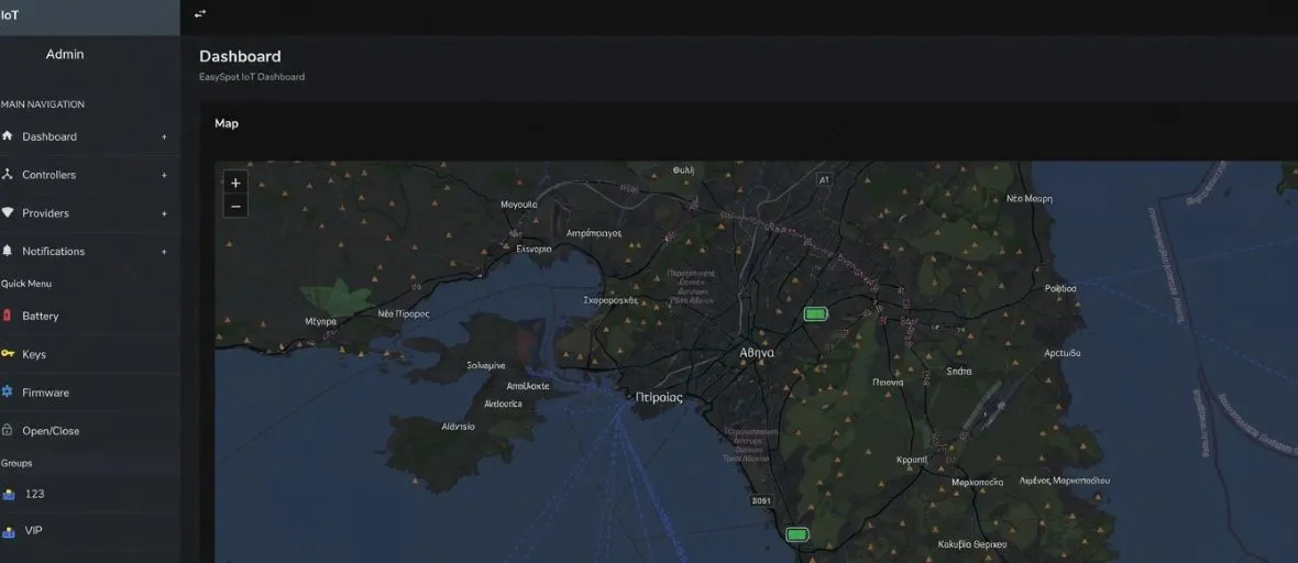 ByteTect IoT Dashboard interface showing real-time asset control and connectivity status