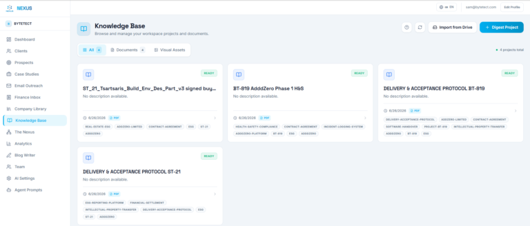 Nexus OMAS Knowledge Base with document projects and Drive import